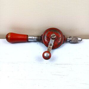 Vintage Yankee North Bros Hand Crank Drill With Red Wooden Handle & Steel Chuck